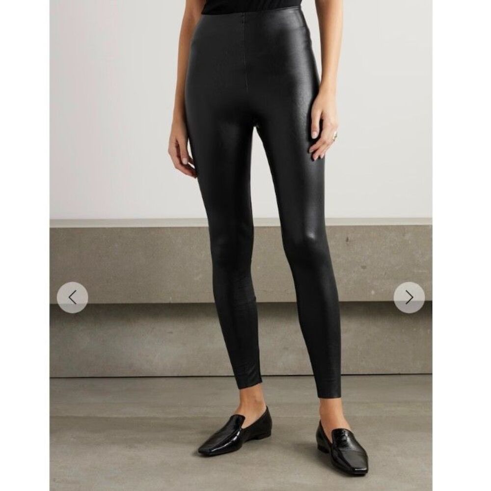 Commando Faux Stretch Leather Leggings Pull On Womens Sz L Black High Waist